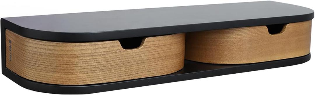 Floating Nightstand, Wall Mounted Bedside Shelf, Handmade Bedroom Furniture,21 Inch Bedside Table, Nightstand with Drawer (Black, Double Drawers)