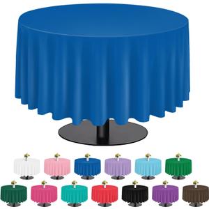 tujol Royal Blue 6 Pack Plastic Table Cloth 84", Disposable Round Tablecloth Table Cover, Plastic Tablecloths for Parties