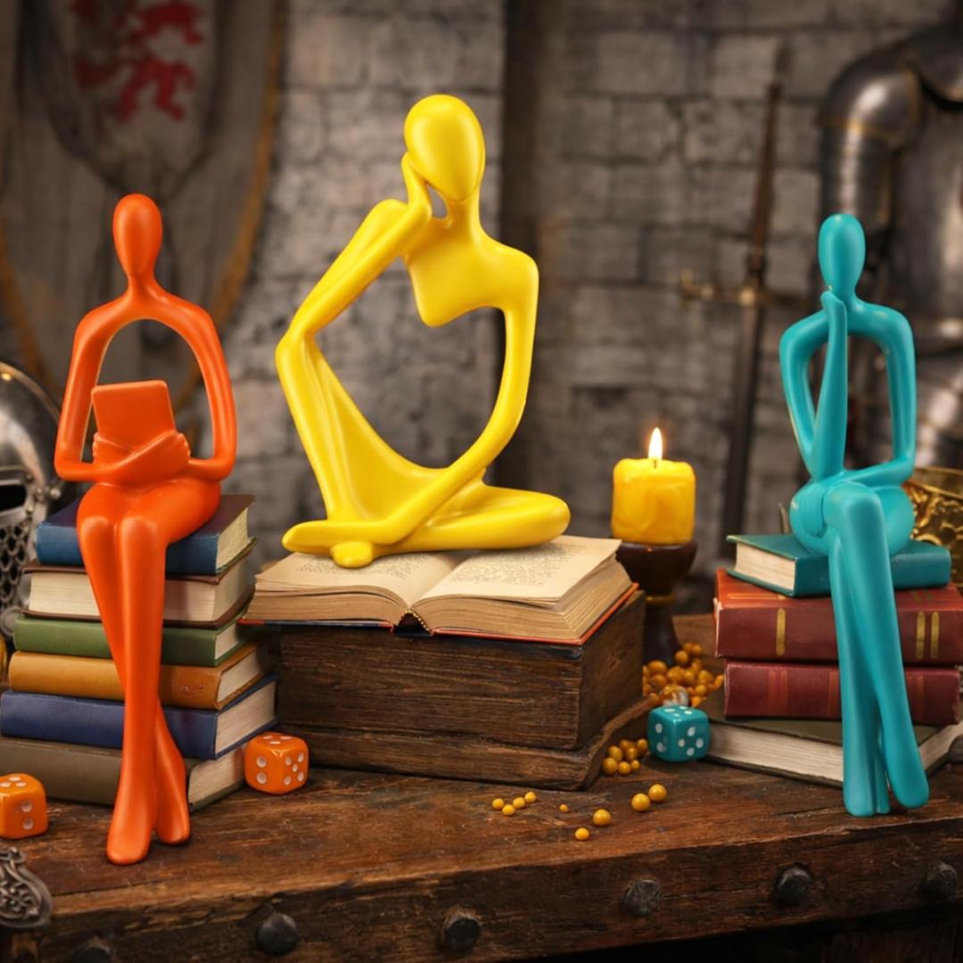 3 Pcs Thinker Statues Mid Century Modern Decoration Thinker Sculptures Abstract Art Ornament Modern Aesthetic Figurine Decor Suitable for Home Bedroom Office Shelf Table Desk Bookshelf Decor
