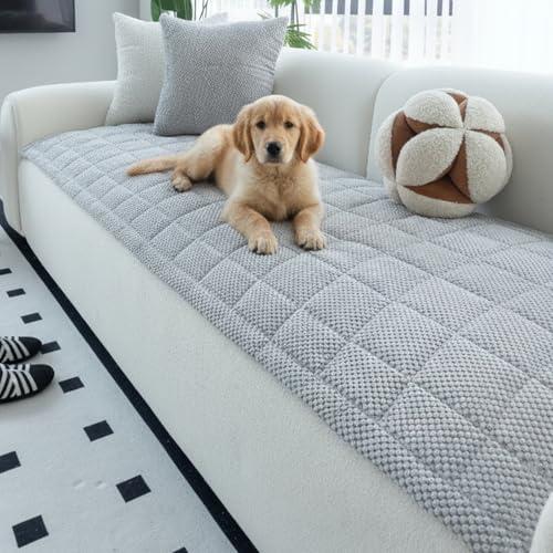 UYEAOVLX Couch Cover for Pet Washable Non-Slip Fuzzy Sofa Cover, Geometric Dog Couch Cover Protector Pet-Friendly Cushion Mat for Couches and Sofas (Light Grey, 27.6'' x 70.9'')