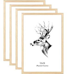 Yaetm 12x18 Frame Set of 4, Natural Solid Oak Wood Picture Frame 12 x 18 for Photos, Posters & Art Prints, Horizontal and Vertical Wall Mount (4 pack, Oak)
