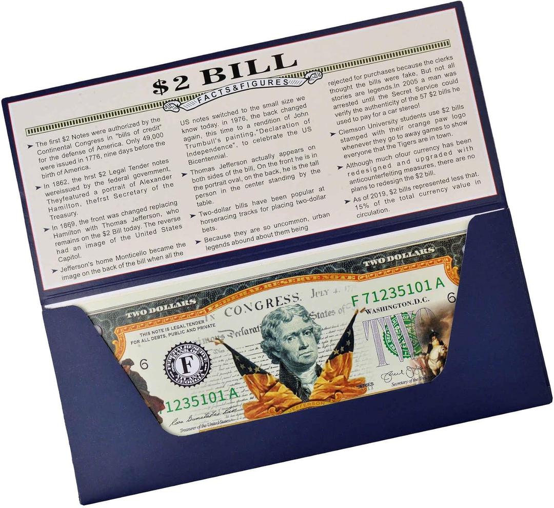 250th Anniversary Collectible $2 Bill | Independence Day 2 Dollar Bill Uncirculated Commemorative Coin Declaration of Independence