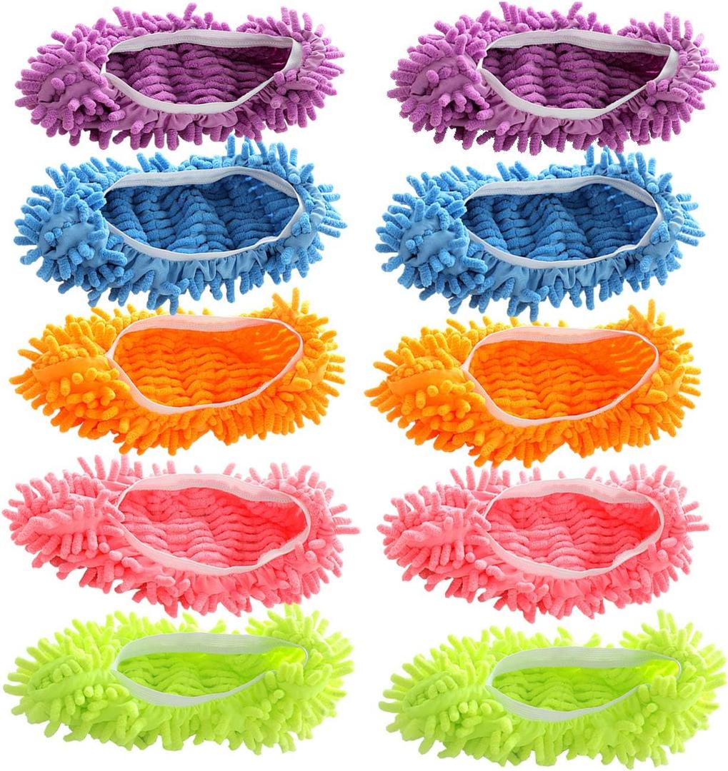 Acronde 5Pairs Multi Function Duster Mop Slippers Shoes Cover Chenille Fiber Washable Foot Socks Floor Cleaning Tools Shoe Cover for Bathroom, Office, Kitchen, House Polishing Cleaning
