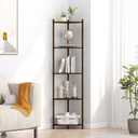 Wisuce Corner Shelf Stand - 5 Tier Walnut Bamboo Small Corner Bookshelf for Office Kitchen Bedroom Plant Stand Living Room Decor Small Space