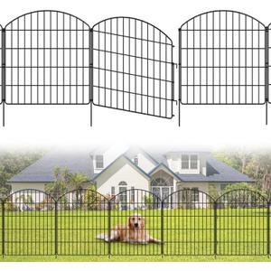Garden Fencing Animal Barrier 12Pcs, 10 Panels + 2 Gate, 30in (H) x 23.6ft (L), No Dig Fence, Rustproof Metal, Flower Edging for Yard & Patio Outdoor Landscape, Arched (12 Panels 23.6ft (L)-30''(H)-With Gate)