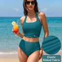 BMJL Womens High Waisted Bikini Sets Halter Two Piece Swimsuits Sporty Ribbed Tummy Control Bathing Suit (M)