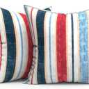 Outdoor Throw Pillow Covers Pack of 2, Decorative Water Repellent Square Pillow Cases 18x18 Inch, Patio Pillowcases for Home Patio Furniture Use, Stripe Red Blue