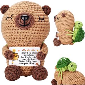 Fungi Fun Crochet Capybara Plush with Turtle  Emotional Plush with Motivational Card, Cute Capybara Crochet Doll Decor, Fun Gift for Women and Adults, Therapist Gifts, Positive Uplifting Gift