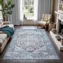 GLN Rugs Vintage Collection - Machine Washable Area Rug, Vintage Washable, Non Slip, Low Pile Rug, Living Room, Bedroom, Bathroom Rug - Easy Clean (4'x6' Blue and Gray)