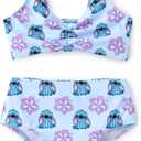 Disney Stitch Minnie Mouse Bikini Swimsuit, 2 Piece Toddler Girls Bathing Suit, Swimwear with Straps & Bow, UPF 50+ Rashguard
