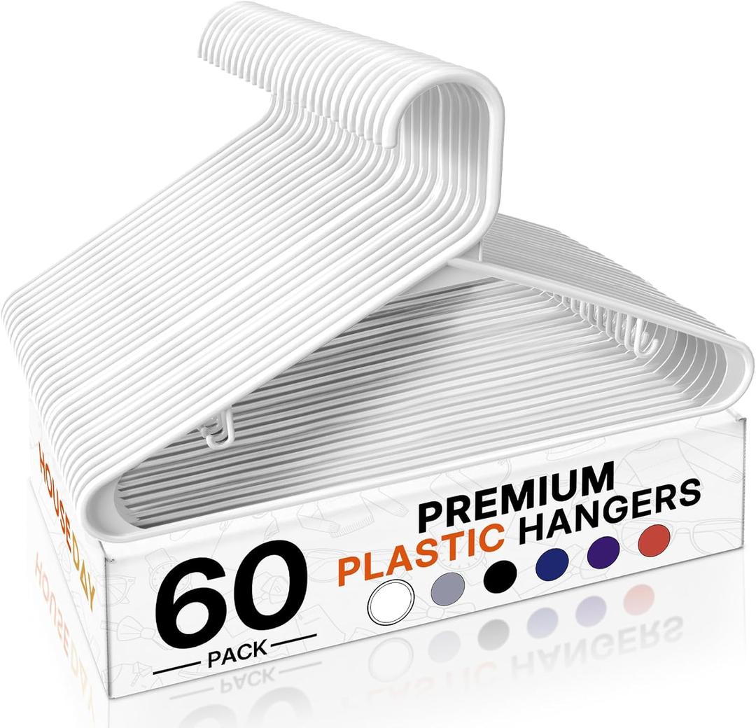 HOUSE DAY White Plastic Hangers 60 Pack, Clothes Hangers with Non Slip Hooks, Durable & Space Saving Coat Hanger, LightWeight Clothing Hanger, Perfect Closet Organizer for Everyday Use