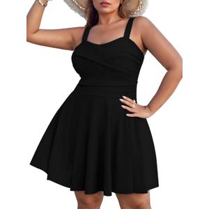 Sovoyontee Women Plus Size Tankini Swimsuit Two Piece Flowy Swimdress Bathing Suits with Shorts (3X-Large Plus, Black)