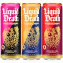 Liquid Death Sparkling Energy Variety Pack, Zero Sugar Energy Drink, Unextreme Caffeine 100mg, Essential Vitamins, 3 Flavors: Strawberry, Orange, and Murder Mystery, 12 Fl Oz (Pack of 12) (EXP 07/19/27)