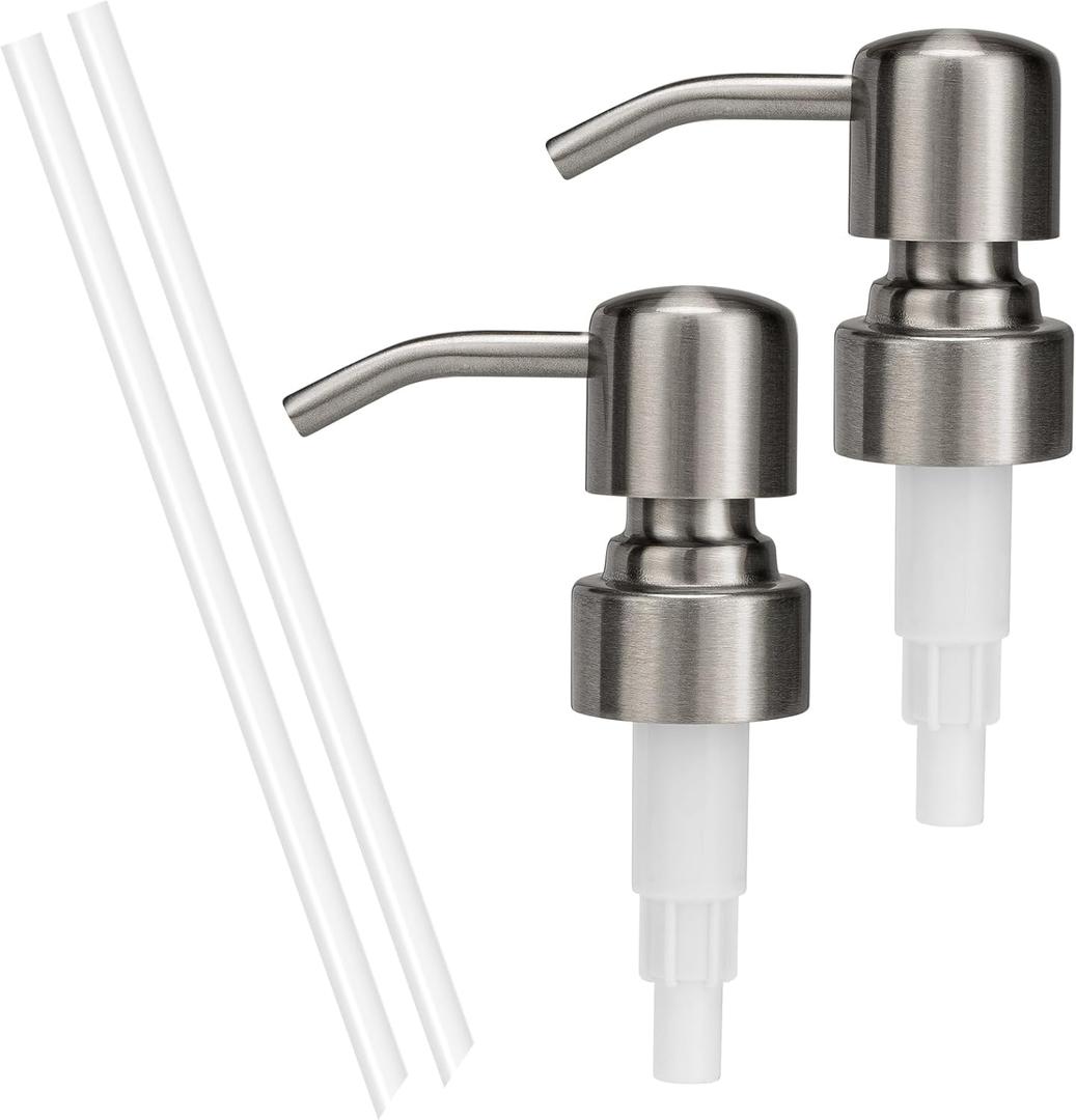 304 Stainless Steel Soap Dispenser Pump Replacement for Standard 28/400 Thread Size for Liquid Soap Lotion or Dish Soap Refill Dispenser Kitchen Bathroom 2 Pack(Brushed Nickel)