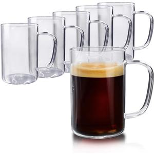 Schliersee Glass Coffee Mugs Set of 6, 10 OZ Glass Tea Cups, Clear Transparent Thin Cup for Tea, Juice, Milk, Beer, Water Hot, Cold Beverages, 300 ml (Small (Pack of 6))