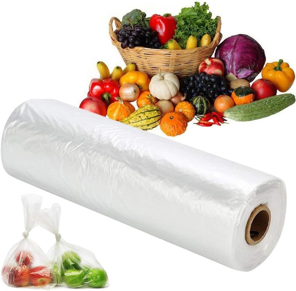 Plastic Produce Bags on Roll - 10x14 Inch Clear Bread & Grocery Bags for Food Storage, 400 Count - Easy Tear-Off Perforations for Fruits, Vegetables and Bakery