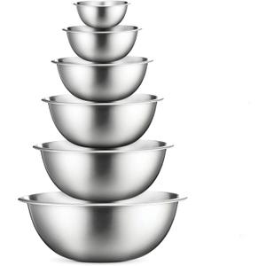 FineDine Stainless Steel Mixing Bowls Set for Kitchen, Dishwasher Safe Nesting Bowls for Cooking, Baking, Meal Prepping (6 Pack)