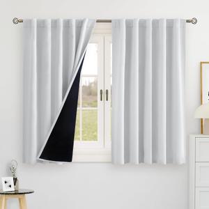 BGment 100% Blackout Curtains 40 Inch Length for Cafe, Rod Pocket and Back Tab Double Layer Thermal Insulated Full Room Darkening Bedroom Kitchen Curtains, 2 Window Panels, 42 x 40 Inch, Greyish White