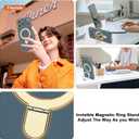 Compatible with iPhone 17 Pro Max Case with Magnetic Ring Stand [Compatible with Mag-Safe] [Full Camera Lens Protector] Soft Plating Phone Case for iPhone 17 Pro Max 6.9", Grey Blue