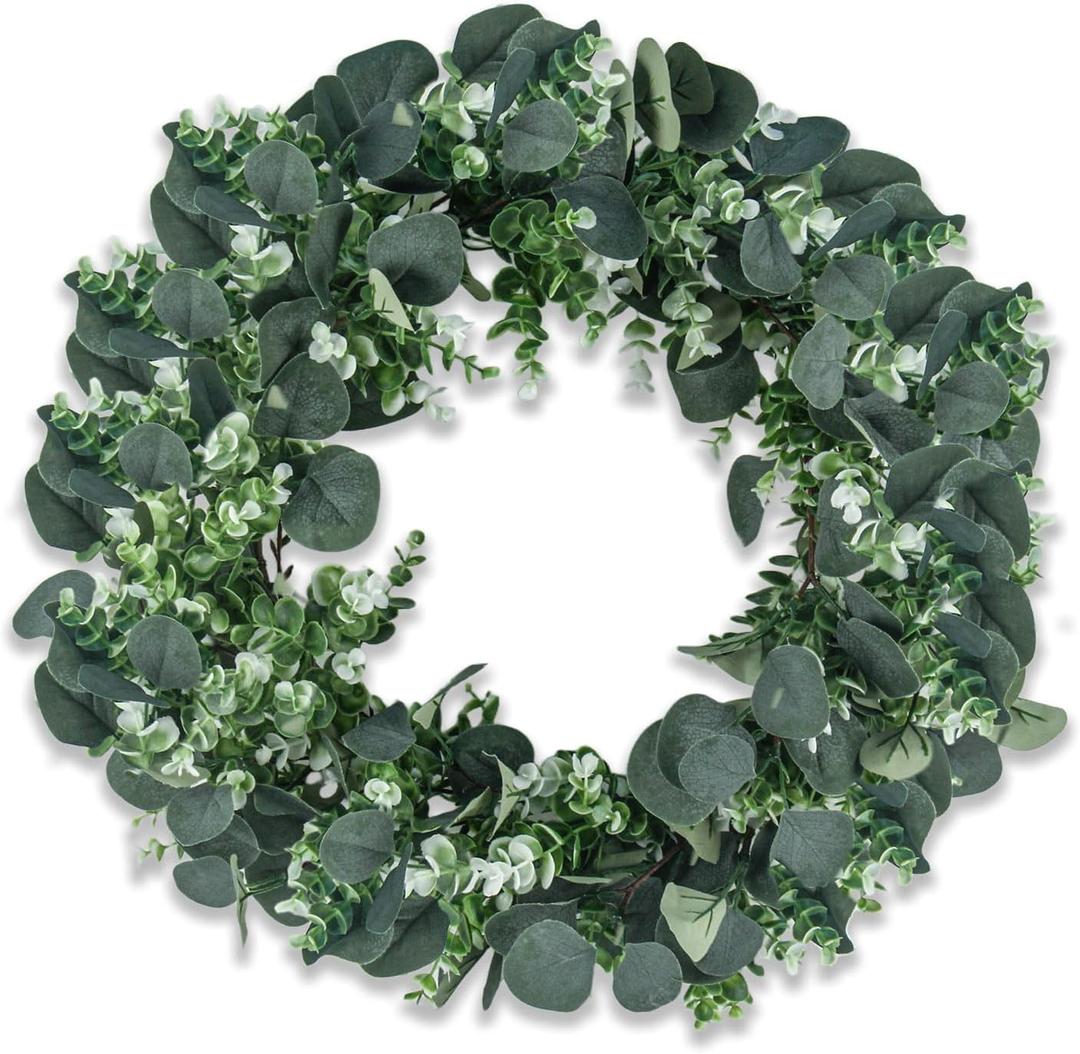 24 Inch Artificial Eucalyptus Wreath for Front Door  Outdoor All Season Door Wreath, Lifelike Greenery for Year Round Farmhouse Wall Decor
