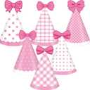 24pcs Pink Cat Party Hats Bow Birthday Party Supplies Cartoon Cute Cone Hats Pink Cat Stripe Dot Paper Hat with Elastic String for Girls Baby Shower Bridal Shower Decorations