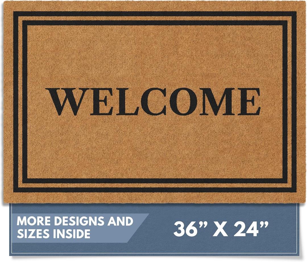 Barnyard Designs Natural Coco Coir Heavy Duty Backing Doormat - Large Cute Non-Slip Front Door Welcome Mat for Outside Entrance or Porch Entry, Brown (24x36, Welcome) (2' x 3' (Rectangular))