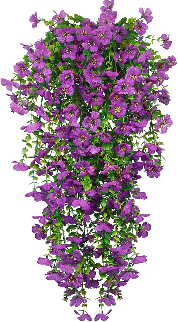 4 Pcs Artificial Hanging Flowers for Outdoors Spring Summer Purple Faux Silk Daisy Flowers UV Resistant Realistic Fake Hanging Plants for Outside Home Indoor Planter Porch Garden Yard Decor