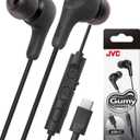 JVC Gumy Connect USB-C Wired Earbuds Headphones, Delay-Free for Videos and Gaming, Built-in DAC Reduces Noise and Improves Sound Quality, 9.2 mm Diameter Neodymium Drivers - HAFR9UCB (Black)