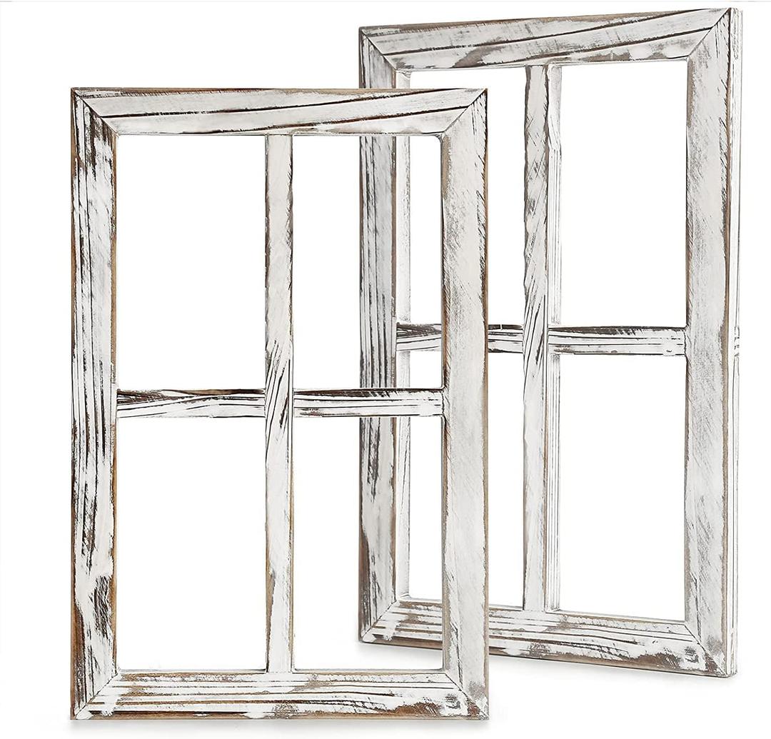CALIFORNIA CADE ELECTRONIC Rustic Wall Decor-Home Decor Window Barnwood Frames -Room Decor for Home or Outdoor, Not For Pictures, Set of 2 (White) (11X15.8 In)