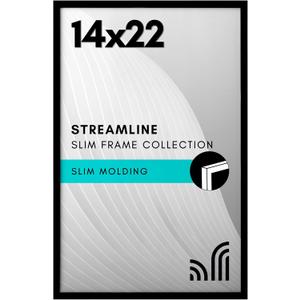 Americanflat 14x22 Picture Frame with Polished Plexiglass - Streamline Collection - Thin Border Picture Frame for Wall Display - Hanging Hardware Included - Black