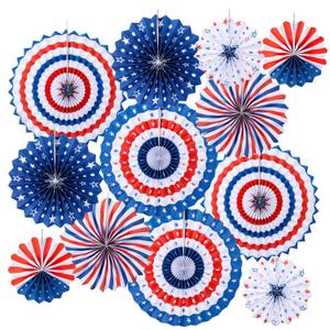 3 x Homarden Patriotic 4th of July Decorations - USA Themed Party Supplies - Patriotic Hanging Paper Fans for 4th of July, Memorial Day, Veterans Day - Set of 12 Colorful Decorations