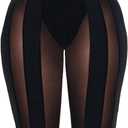 Atyfuniby Womens Sexy High Waisted Mesh See Through Skinny Shorts Leggings Club Streetwear (Black Knee Length)