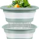 Collapsible Colander and Sink Basin Set 8 QT - 2 Pack Set Collapsible Strainer with Collapsible Wash Basin for Kitchen, RV Camping, Foldable Fruit Vegetable Washing Basket, 8 QT, Blue