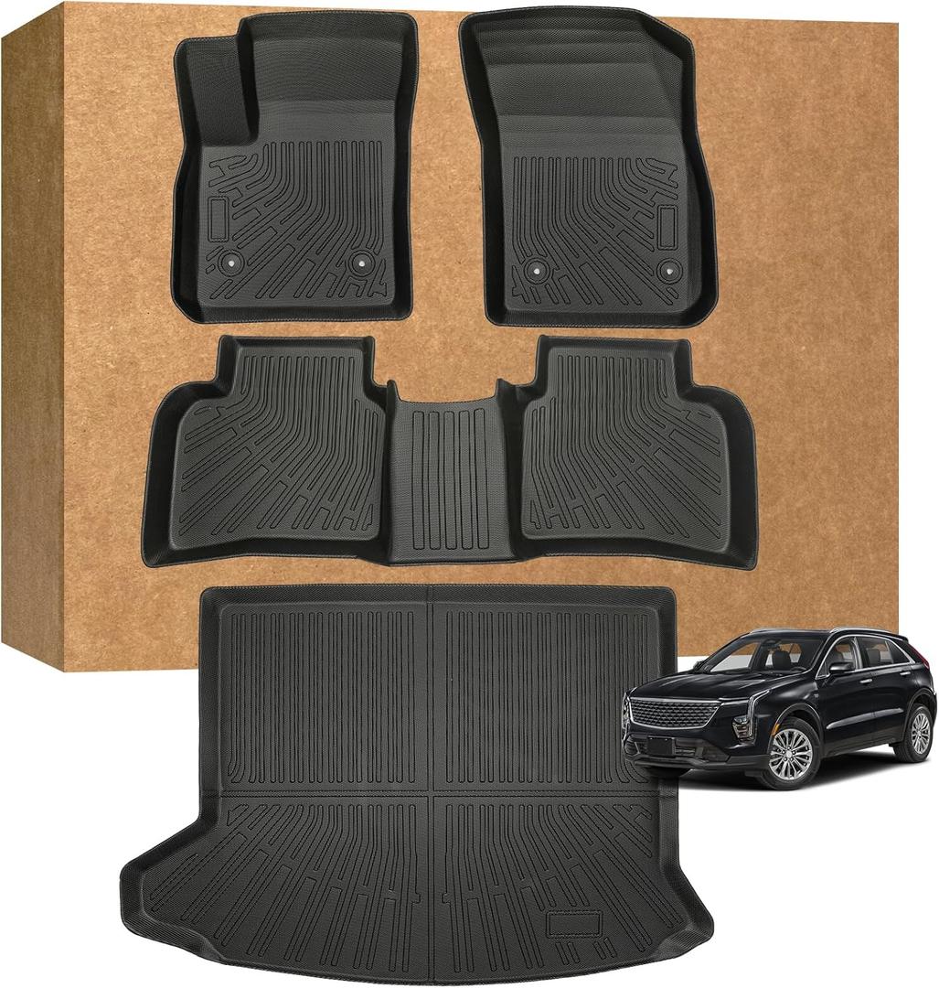 Floor Mats for Cadillac XT4 2019-2025, Heavy Duty TPE Waterproof Non-Slip All Weather Protection Custom, Floor Mats & Cargo Liner