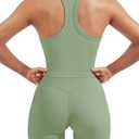 SUUKSESS Women 2 Piece Workout Sets High Waisted Biker Shorts with Pockets Built in bra Racerback Tank Tops (Green, XS)