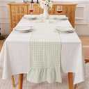 Pile Green White Plaid Gingham Ruffle Table Runner 108 inches Long 100% Washed Cotton Decorative Farmhouse Cabinet Cover (Pile Green, 108"x13")