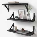 Forbena Black Floating Shelves Bathroom Set of 3, Wooden Wall Book Shelves, Rustic Shelf for Storage, Bathroom Organizer, Living Room, Kitchen, Office (Black)