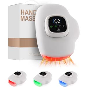 Cordless Hand Massager with Heat and Compression, Red Light Therapy for Hand and Wrists, 4-Layer Airbags, 3 Modes & Intensities, 3 Color Light, Rechargeable 4000mAh, LCD Display for Home Use