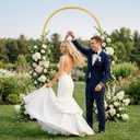 Toolterritary 8 FT Wedding Arch Backdrop Stand, Stable Heavy Duty Metal Wedding Arch Frame for Ceremony, Reinforced Balloon Arch Stand for Birthday Party & Baby Shower, Gold