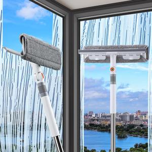 funest 126 Squeegee for Window Cleaning, 2-in-1 Window Cleaner Tool with Extension Pole, Rotatable Head for Indoor and Outdoor Glass Shower Glass Mirror Car RV Window Cleaning Kit