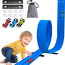 15 Ft Flexible Race Track for Kids 3+, Rolls Up Portable Flex Track, Comes with 3 Small Racing Cars 8 Suction Cups and 2 Fixing Buckles, Compatible with 1/64 Diecast Cars,Indoor & Outdoor Play