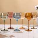 Balloon Colored Wine Glasses Set of 6, 15oz Hand Blown Colorful Crystal Glassware with Long Stem, Red White Wine Stemware Gifts for Wedding,Birthday Party,Christmas, HouseWarming-Multicolour