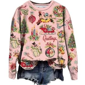 Huovud Vintage Christmas Shirts for Women Long Sleeve Vintage Santa Claus Shirts Fashion Christmas Holiday Tops (As Shown-7, XX-Large) White