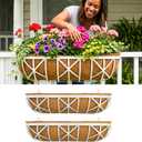 LaLaGreen Outdoor Railing Planter Box (30 Inch, 2 Pack) White Metal Coco Hanging Basket Planters Boxes with Adjustable Mount Brackets, Attach for Fence, Flower Pot Wall, Balcony Garden & Railscapes