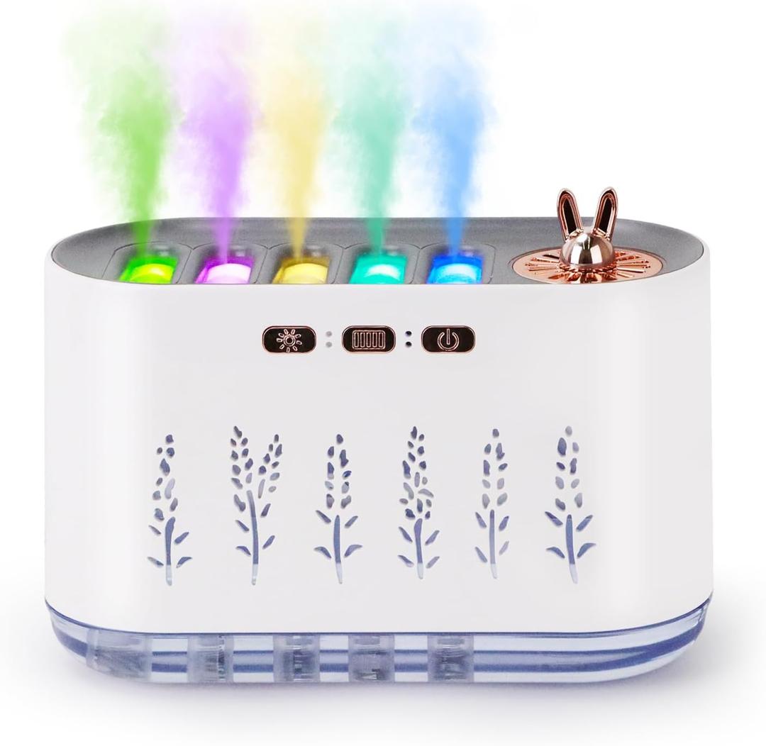5 Nozzle Music Sync Humidifier Diffuser, RGB LED Light Show with 22 Colors & Voice Activated Mode, 700ml Cool Mist Aroma Essential Oil Diffuser for Home, Bedroom, Office, Yoga (White) (White)
