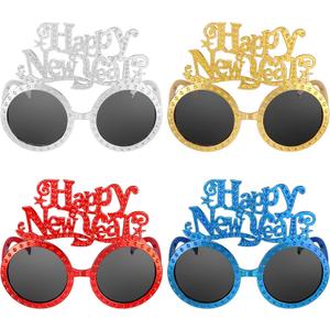 2 x Happy New Year Metallic Glasses Shiny 2026 Party Eyeglasses for Adults & Kids Fun NYE Accessories & Photo Booth Props (Golden Silver Red Blue)