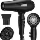 Ionic Hair Dryer with Diffuser, Blow Dryer, Professional 1875W Powerful AC Motor Hairdryer with 8.2Ft Cord for Women & Men, Fast-Drying Blow Dryer with Nozzle for Home, Salon