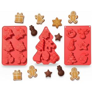 3 Pack Christmas Silicone Molds, Chocolate Cookie Molds Silicone molds with Christmas tree and Santa Claus shapes for making mini cakes, cookies, handmade soaps, chocolates, jellies, and more.