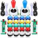 Fosiya LED Arcade Joystick Buttons Kit Ellipse Oval Style 8 Ways Joystick + 20 x LED Arcade Buttons for 2 Player Video Games Standard Controllers All Windows PC MAME Raspberry Pi (Mix Colors Kits)