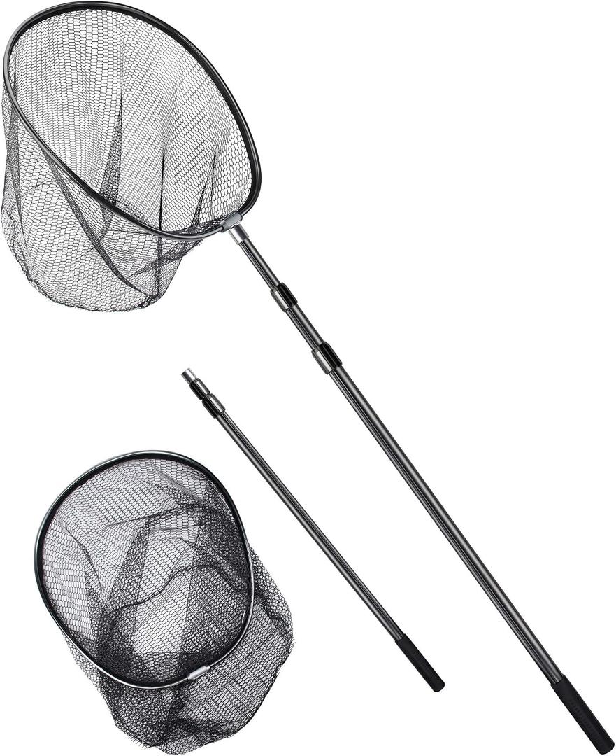 Large Fishing Net Saltwater Rubber Fishing Net Kayak Fishing Landing Net with Telescoping Handle Freshwater Fish Nets with Long Handle Extends 90-120inch
